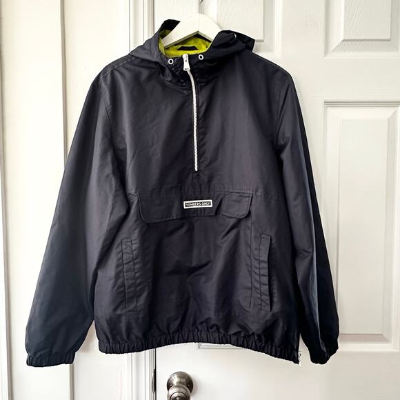 Members Only Sport Blue Nylon Pullover Hooded Quarter Zip Windbreaker Medium Men - Picture 9 of 13